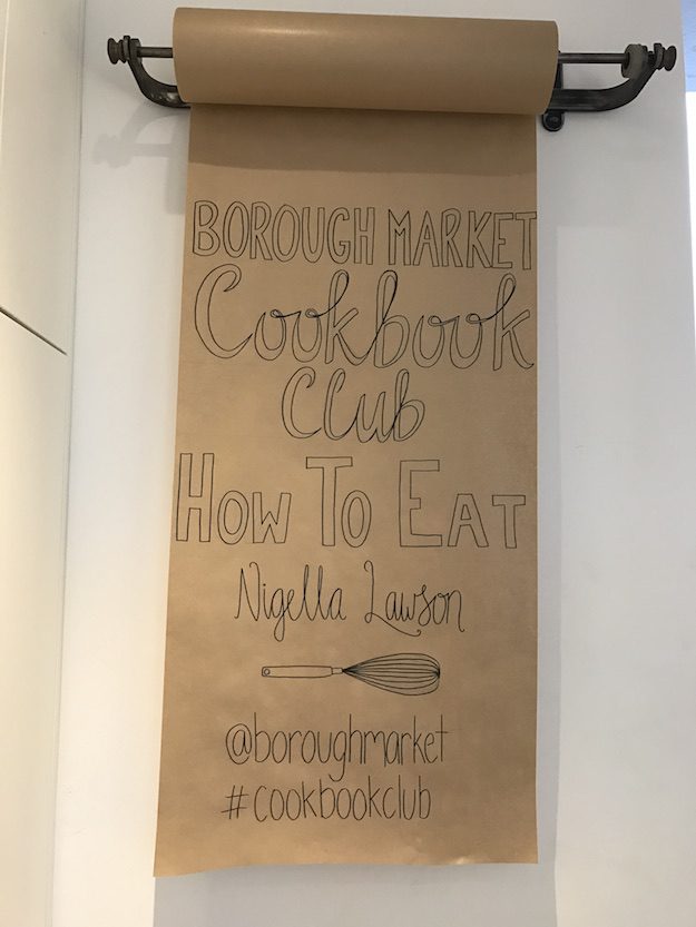 A sign at the Borough Market cookbook club