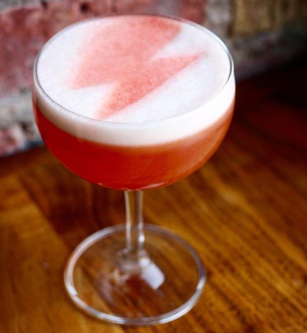 David Bowie Cocktail with Raspberry dusted Lightening Bolt