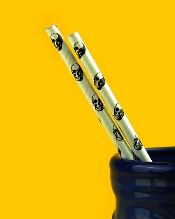 Paper Straws With Pictures of Skulls on them
